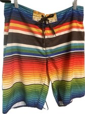 Hang Ten Men's Striped Retro Board Shorts Rainbow Multicolor 36 Casual Unlined