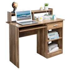 Computer Desk Study Writing Desk  PC Laptop Table with Drawer Shelf Brown