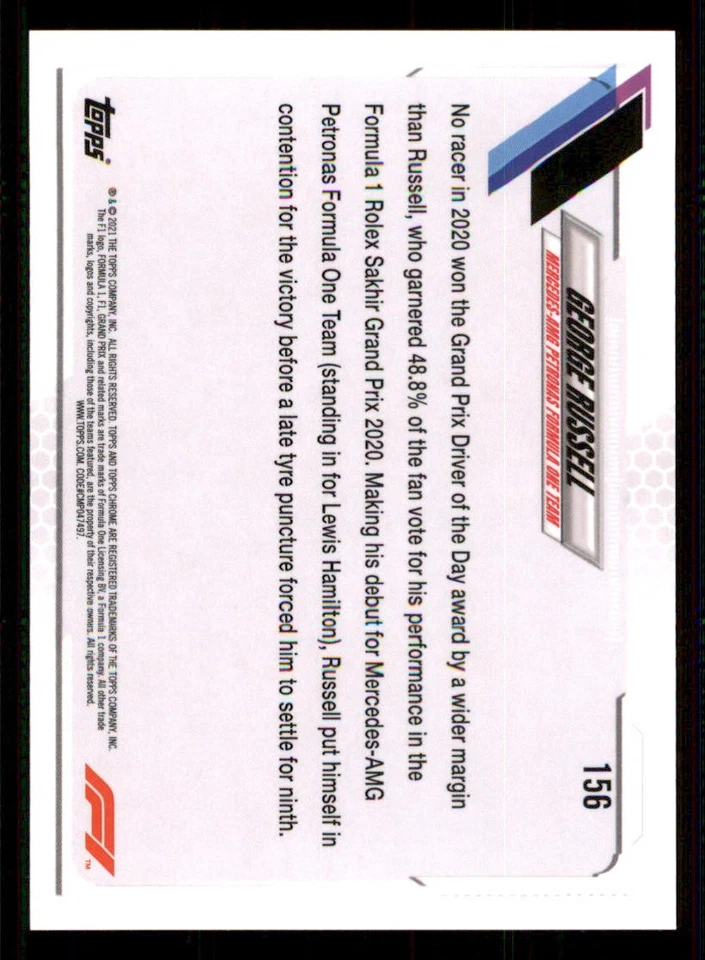 2021 Topps Chrome Formula 1 #156 George Russell/Driver of the Day - Image 2 of 2