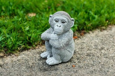 Concrete Chimpanzee Garden Statue 13''   Cute Monkey Outdoor Yard Decor