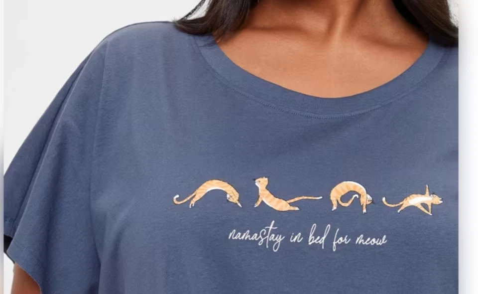 Damas Talla Grande 16/18 Azul Verano Camiseta Camisón Yoga Gatos Objetivo NUEVO Foto 2 de 4