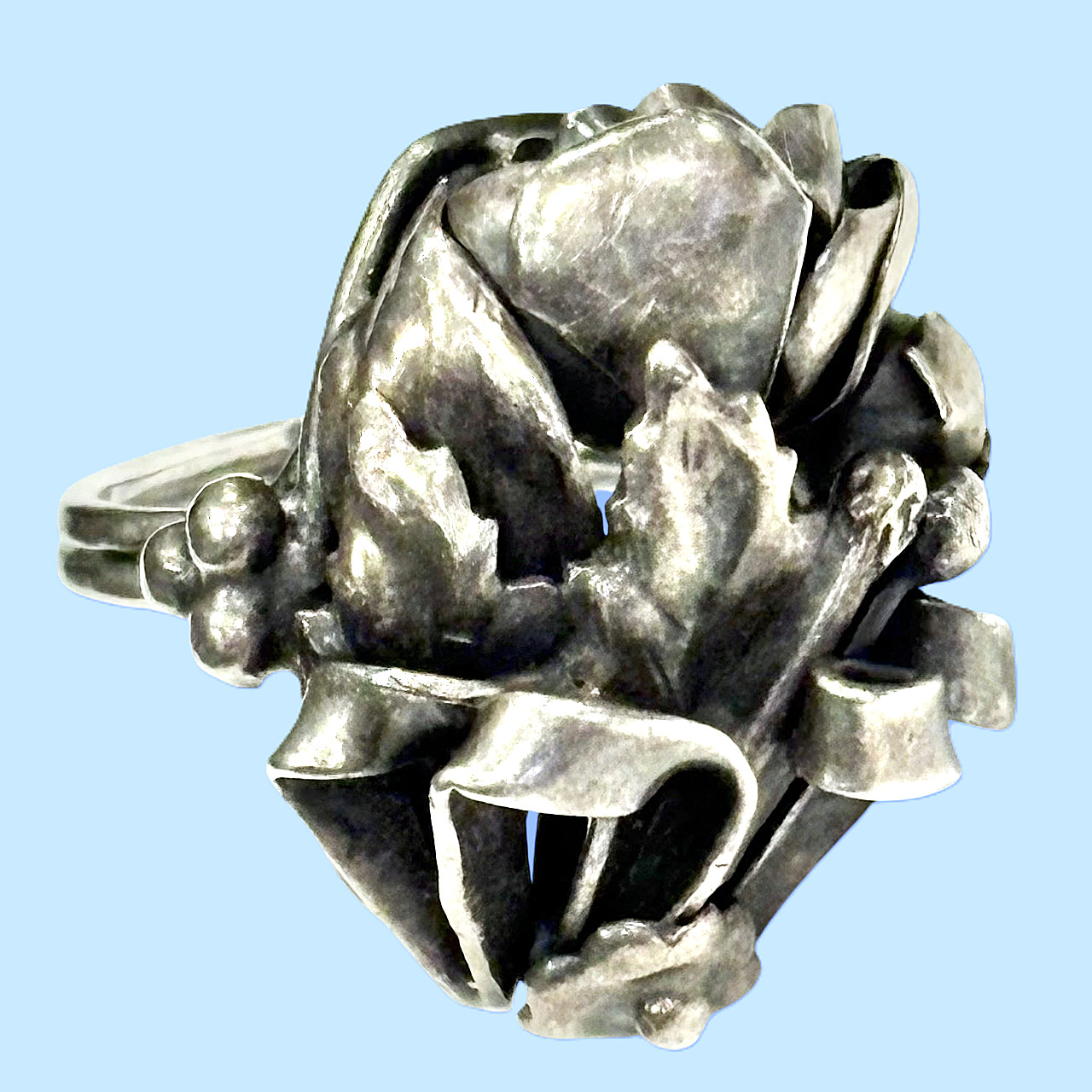 Solid Sterling Silver Sculpted Ring 8.64g Tulip V… - image 1