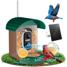 Smart Bird Feeder with Camera Solar Powered, 2K HD Video AI Recognition Feeder w