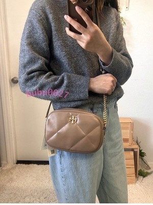 NWT🥨Tory Burch Kira Diamond Quilt Camera Bag Taupe Oak Crossbody