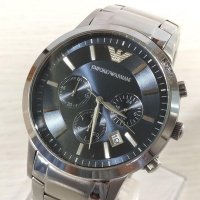 Emporio Armani AR-2448 Chronograph Watch Quartz Used Stainless Steel Black