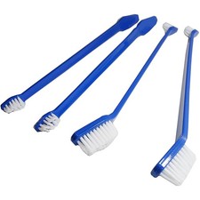 4 Piece Double Sided Canine Toothbrush Set with Long 8 1/2 Inch Handle Blue,...