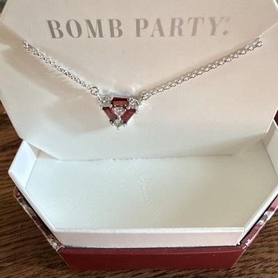 Bomb Party Garnet & CZ Rhodium Plated Pendant Cable Necklace 18''+2.5'' RBP5709
