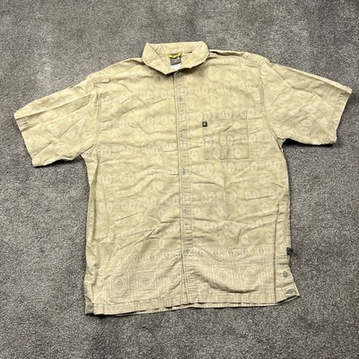 North Face Shirt Mens Large Tan Beige Button Up Short Sleeve A5 Outdoors Print