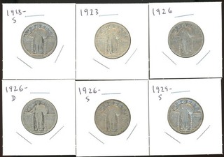 Lot of (6) Different Standing Liberty Quarters Including a 1918 S and a 1923!