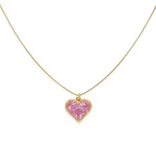 Pink Heart Pendant Necklace for Women Gold Dainty Chain Cute Red Crystal Rhinest