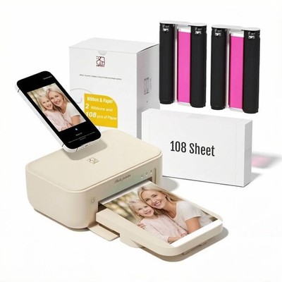 4x6 Photo Printer with 108 Sheet Photo Paper& 2 Ribbon, Desktop Instant Pictu...