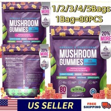 80pcs Mushroom Gummies Supplement with Ashwagandha Functional Mushroom Gummies