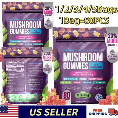 #ad 80pcs Mushroom Gummies Supplement with Ashwagandha Functional Mushroom Gummies $93.99