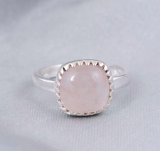 Natural Rose Quartz Cushion cut Ring 925 Sterling Silver Handmade Ring Gift Her