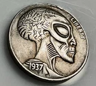 HOBO Alien Head Skull Made From A REAL Buffalo Nickel. (NEL1104).