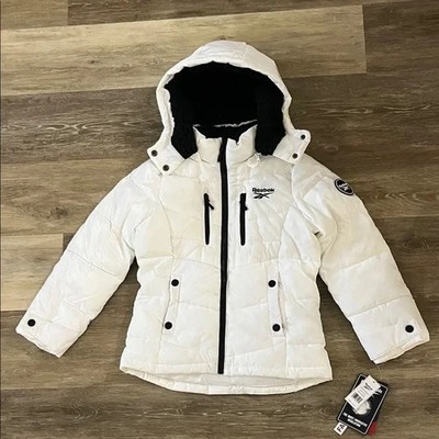 NWT Reebok Outerwear Girl s Faux Fur Full Zip Hooded Puffer Jacket White Size S