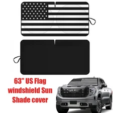 For GMC Sierra 1500 2500 3500 US Flag Windshield Sun Shade Shield UV Block Visor