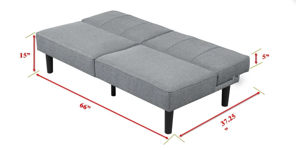 Convertible Futon Sofa Bed Gray Linen Upholstery Modern Design High Density Foam - Image 3 of 4