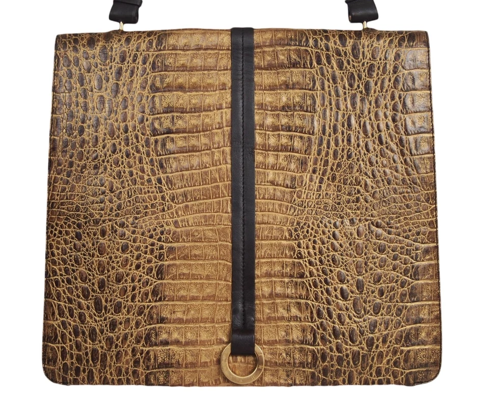 Bolsa de mão feminina GENNY Itália couro crocodilo em relevo marrom bronze - Imagem 2 de 4