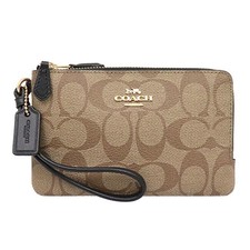 coach double zip wallet in signature canvas