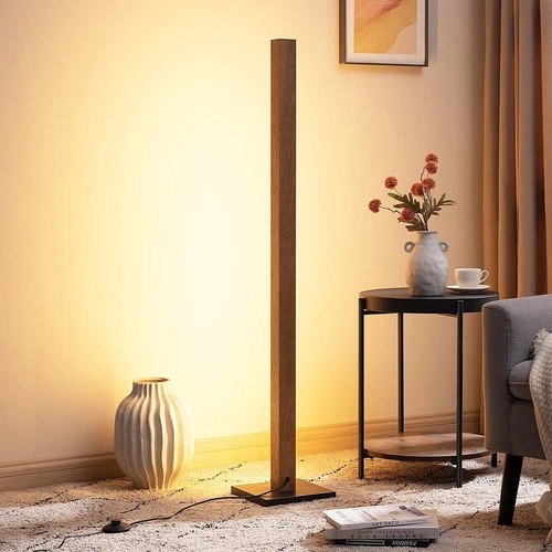 EDISHINE Mid Century Modern Floor Lamp Dimmable Wood LED Corner Light 46"