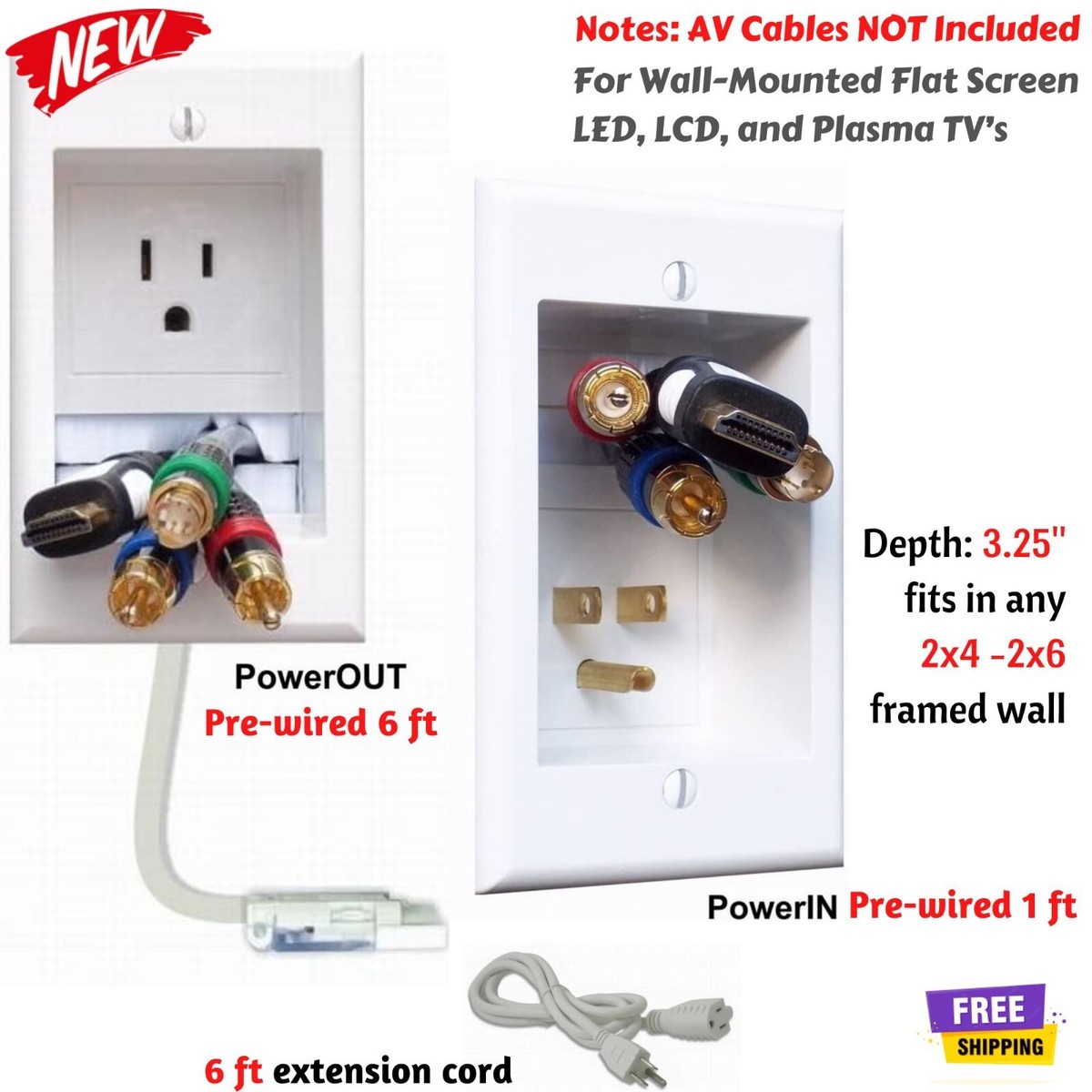 Wall Mount Tv Wire Management Home Theater TV Power Kit With Cable