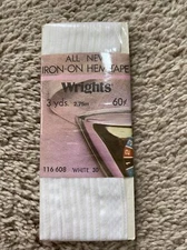 Brand New Vintage Wrights Iron On Hem Tape 3 Yards White