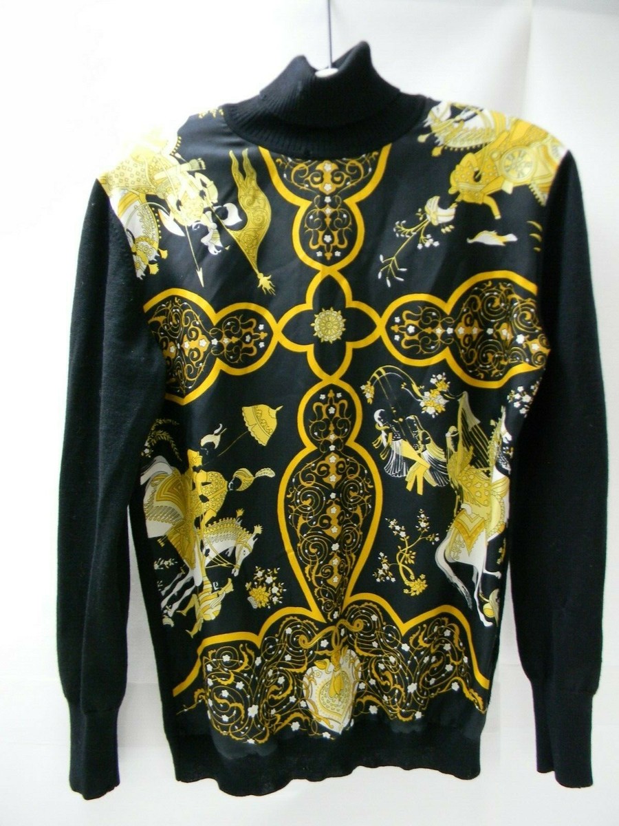 Vintage Hermes Paris Print Silk Sweater Size 42