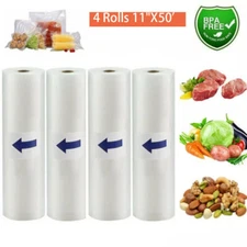 4 Rolls 11"x50' Commercial Vacuum Sealer Storage Bags Embossed Food Saver Bags