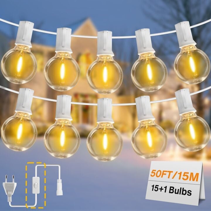 Catena G40 LED 15M Esterno | Luci per Feste Impermeabili Infrangibili