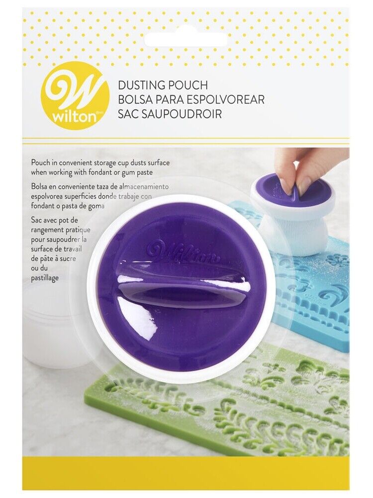 Wilton Gum Paste Fondant Cake Dusting Pouch Bag Cup with Storage Container