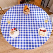 Round Vinyl Fitted Tablecloth - Waterproof, Oil-Proof, Elastic Edge Design