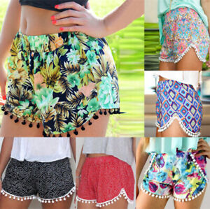 Agana Womens Bell Bottom Floral Print Summer High Rise Short Pants Shorts 