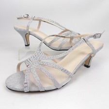 NEW Touch Ups Clara Silver Kitten Women's Evening Heels Sandals Size 8.5 Med,