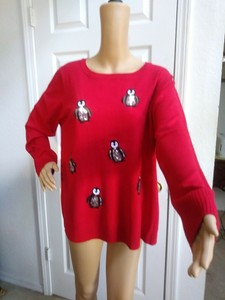 Verve Ami aconchegante Soft Feminino Suéter Vermelho Com Enfeites Sequine Peguin tamanho 1X | eBay