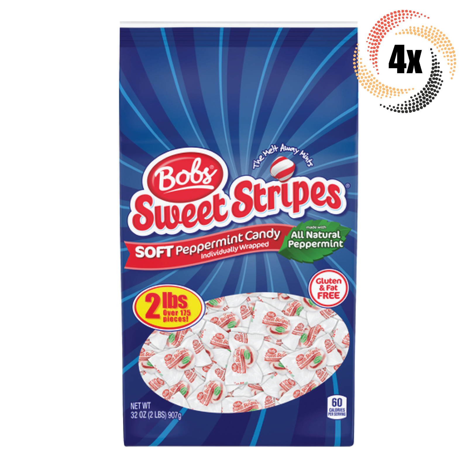 4 пакетика Bobs Sweet Stripes с мягкими мятными конфетами по 175 штук в каждом 32 унции 12290₽