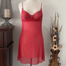 Cinema Etoile Red Shimmer Sheer Chemise Slip Size Medium