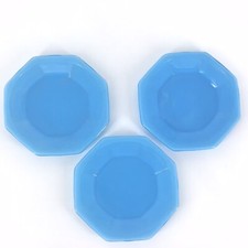 Akro Agate Child's Toy Plates Blue 4 1/4  Set of 3 Octagon Vintage 002