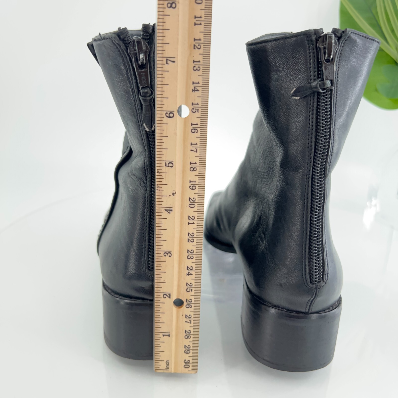Stuart Weitzman Women Boot SZ 9.5 N Black Leather Square Toe Block Heel 90s Y2K