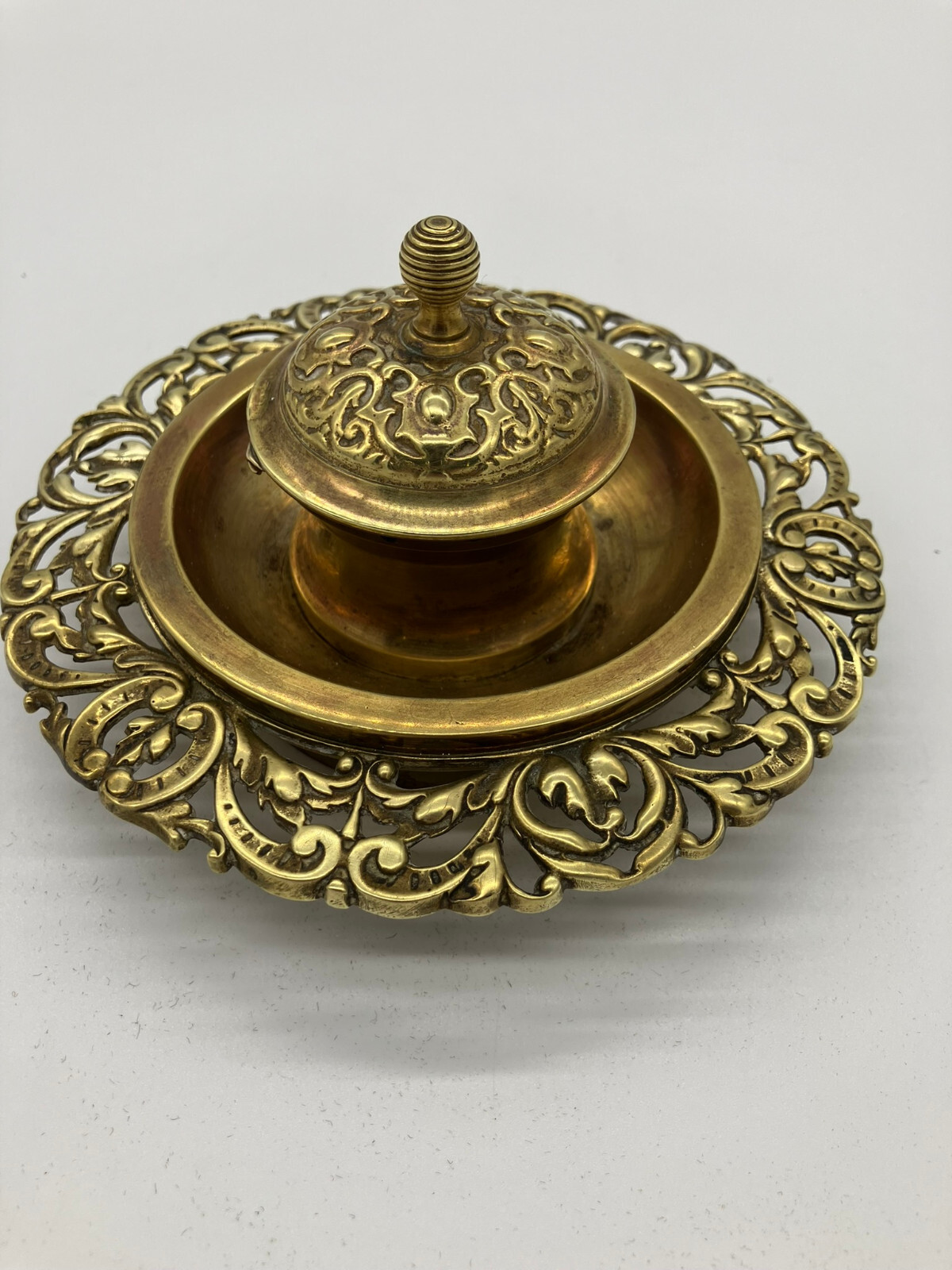 Antique 19th Century Victorian Ornate Heavy Brass Inkwell