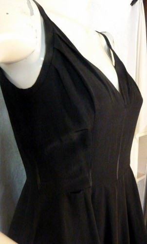 Vintage 1950s Woman's DRESS Bust 36 Black Crepe & Velvet Circle Skirt - Picture 6 of 9