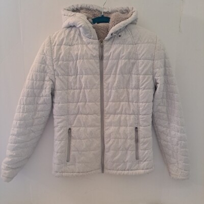 New Balance Jacket White Gray Logo Size SMALL Fuzzy FLeece