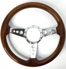 14 Polished 3-spoke Drilled Steering Wheel W Real Walnut Wood Grip - 9 Hole