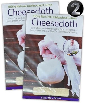 COOK'S CHOICE 2 PC CHEESE CLOTH 100% COTTON 180 X 90cm MUSLIN STRAIN DRAIN STRAINING STEAMING