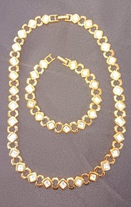 Authentic D'Orlan 16' Gold Plated Necklace & Bracelet With Swarovski Crystals Matching Set