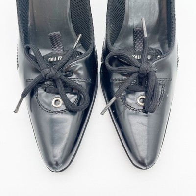 Miu Miu Vintage Late 90s Black Leather Bubble Sole Lace Up Sporty