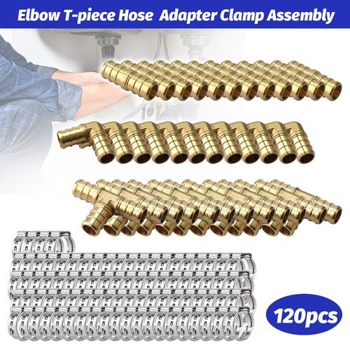 120PCS 1/2" PEX Fittings Set Elbow Tee Coupling Brass Crimp Kit
