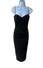 Moda International Black Rhinestone Strap Bodycon Dress XS Y2K USA
