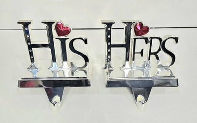 Harvey Lewis Christmas Stocking Hangers His & Hers Crystal Swarovski Heart