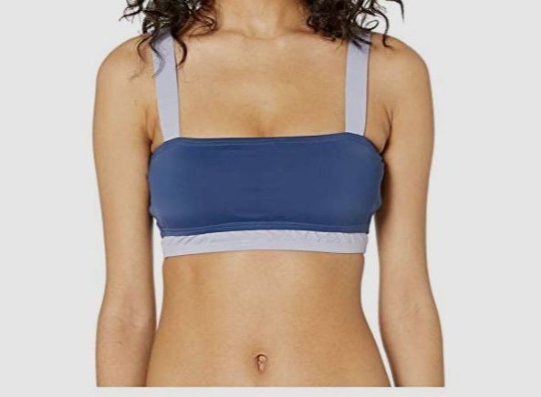 BCBG Women's Blue Stretch Straight-Neck Bandeau Bralette Bikini Swim Top Size S